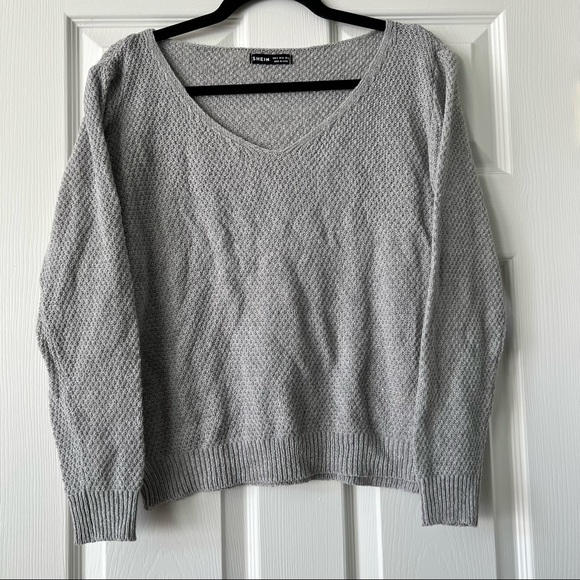 Shein | Gray Semi-Crop Knitted Sweater - Picture 3 of 9